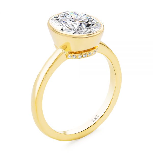 Bezel and Hidden Halo Oval Engagement Ring - Image
