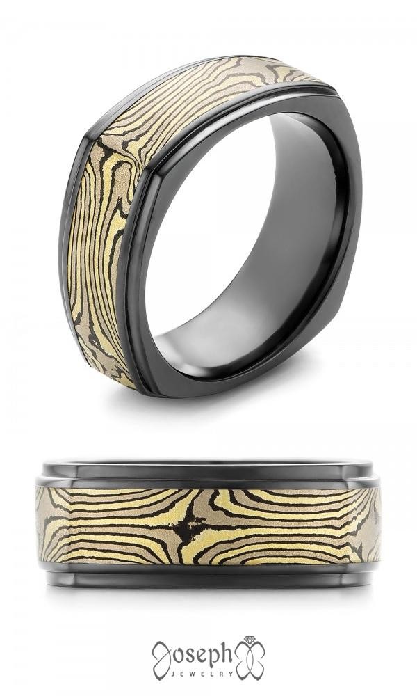 Zironium wedding ring with mokume