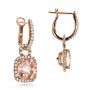 14k Rose Gold Antique Cushion Morganite And Diamond Halo Earrings - Front View -  100455 - Thumbnail