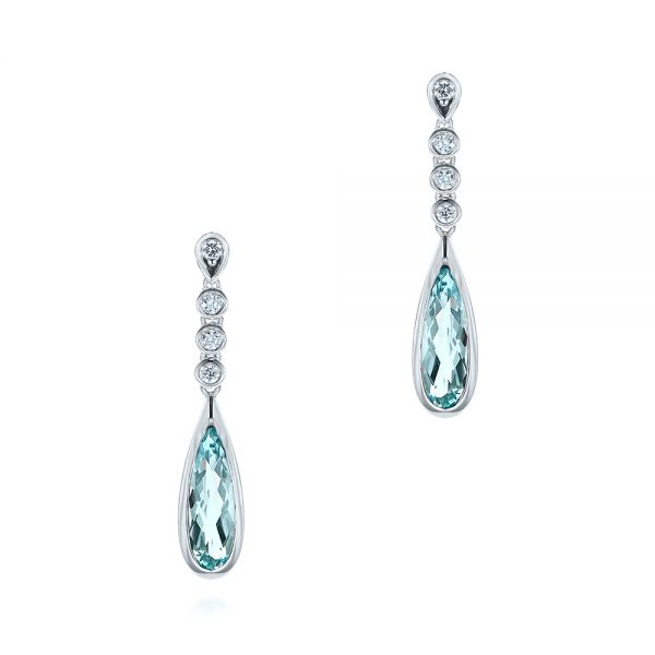 Aquamarine and Diamond Drop Earrings - Image
