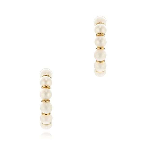 Cultured White Pearl Hoop Earrings - Image