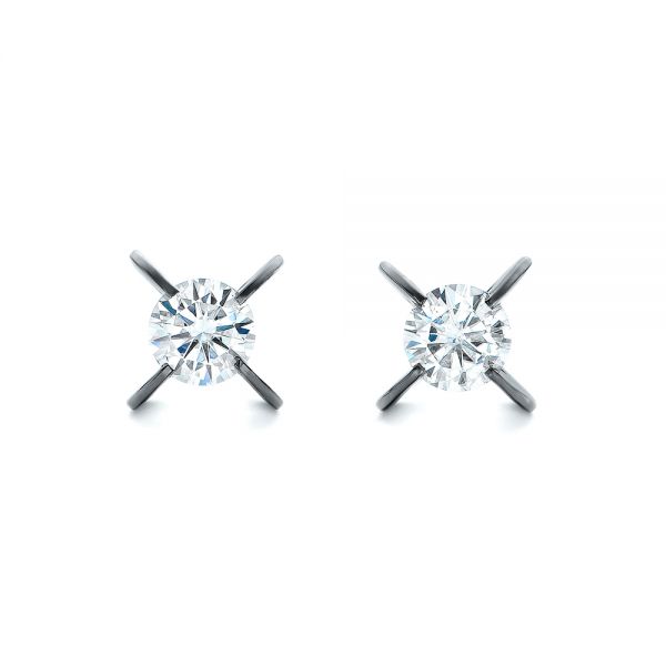 Custom Black Rhodium Diamond Stud Earrings - Image