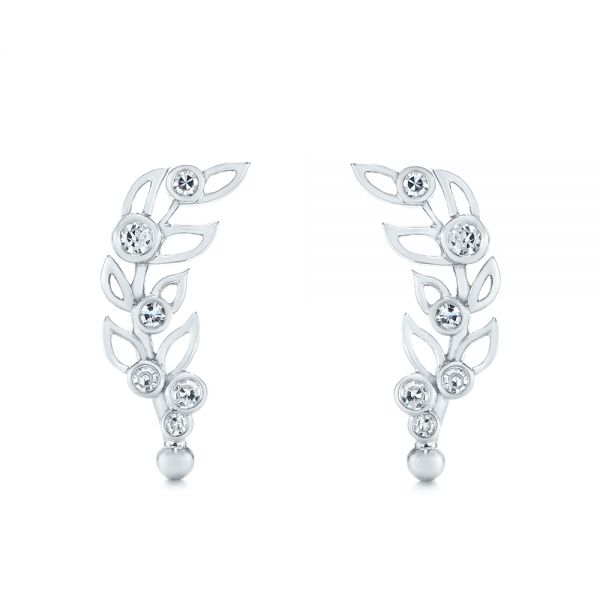 Custom Diamond Leaf Climber Earrings - Image