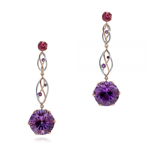 Custom Two-Tone Gold and Amethyst Drop Earrings - Image