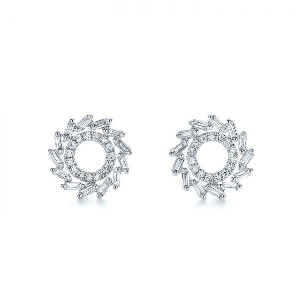 Diamond Baguette Circle Stud Earrings - Image