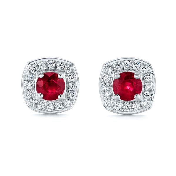 Diamond Halo and Ruby Earrings - Image