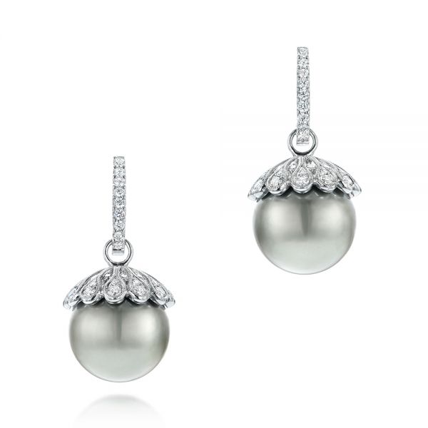 Pearl and Diamond Drop Earrings  - Image