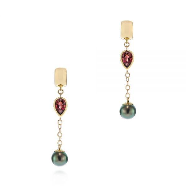 Pearl and Garnet Drop Earrings - Image