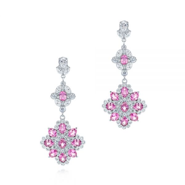 Pink Sapphire and Diamond Dangle Earrings - Image
