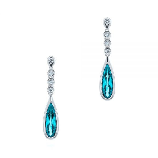 Teardrop Blue Topaz and Diamond Drop Earrings - Image