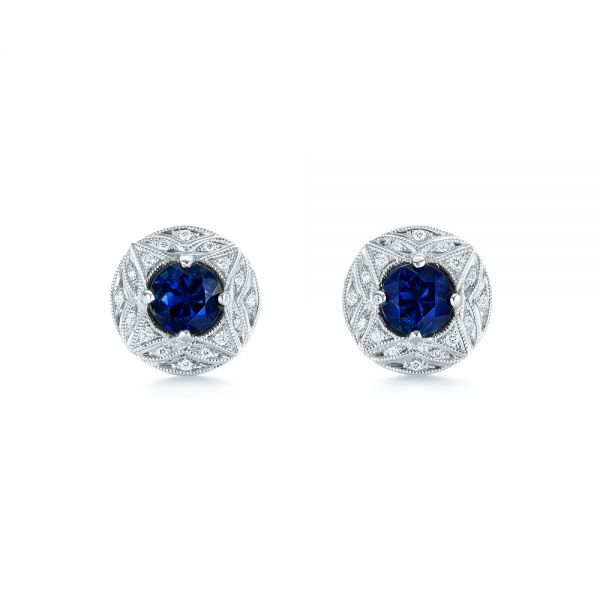 Vintage-Inspired Diamond and Blue Sapphire Earrings - Image