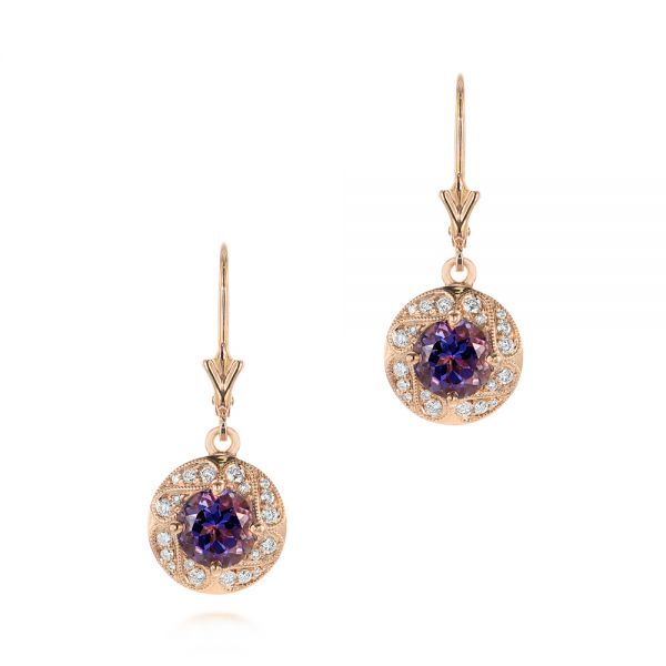 Vintage-inspired Rose Gold Diamond and Iolite Drop Earrings - Image
