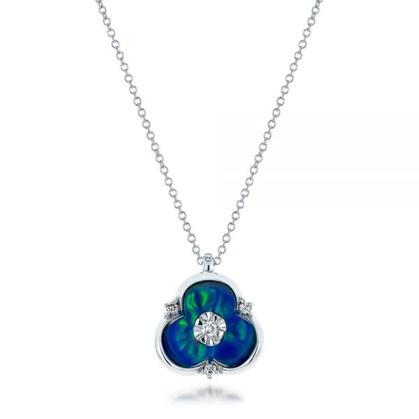 Blue Opal and Diamond Flower Pendant - Image