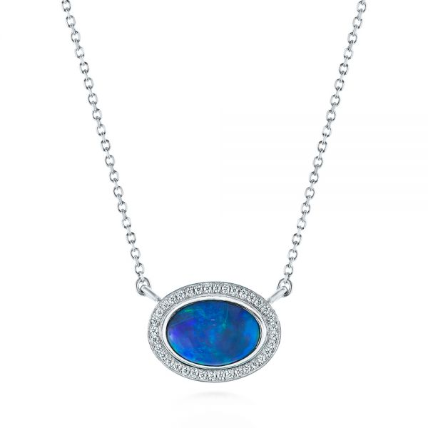 Blue Oval Opal and Diamond Pendant - Image