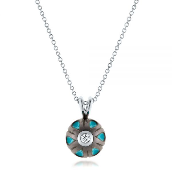 Carved Turquoise Tahitian Pearl and Diamond Pendant - Image