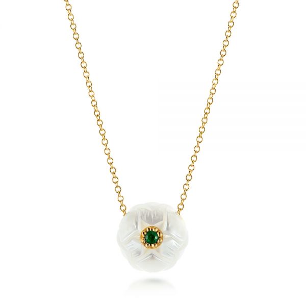 Lotus Fresh Water Carved Pearl and Emerald Pendant - Image