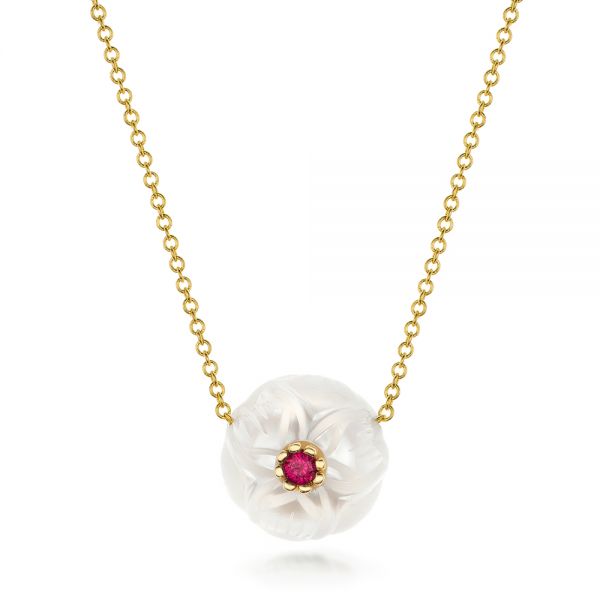 Lotus Fresh Water Carved Pearl and Ruby Pendant - Image