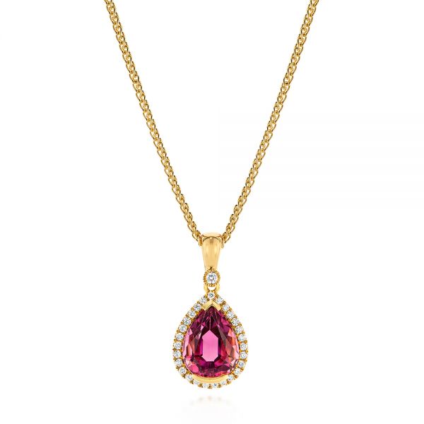 Pear Pink Tourmaline and Diamond Halo Pendant - Image