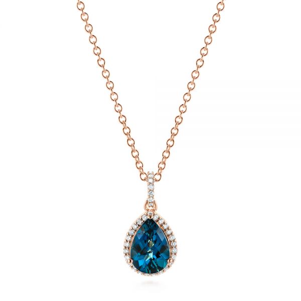 Pear Shaped London Blue Topaz and Diamond Pendant - Image