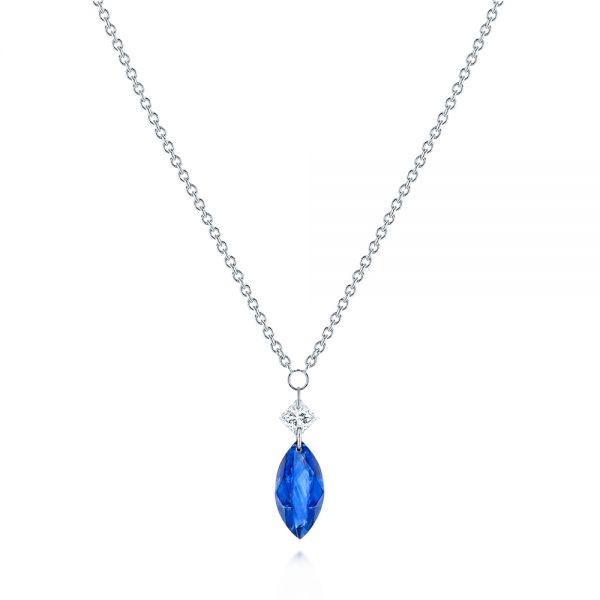 Princess Cut Diamond and Marquise Blue Sapphire Necklace - Image