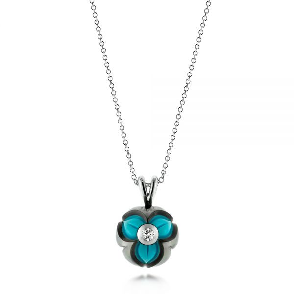 Turquoise, Pearl and Diamond Pendant - Image