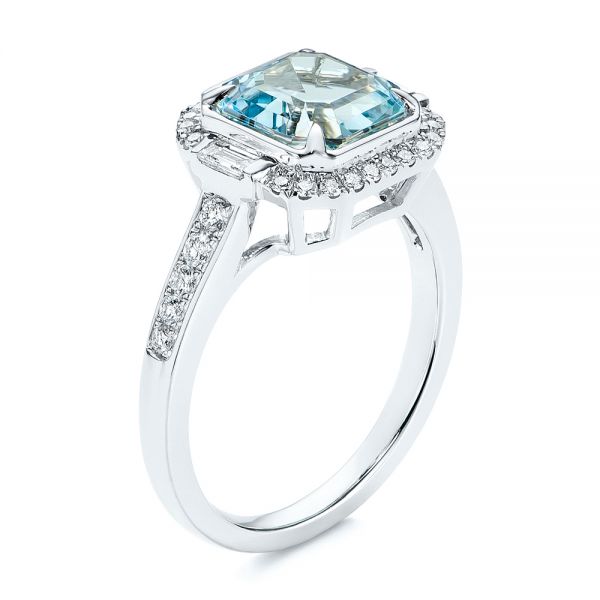 Aquamarine and Diamond Halo Fashion Ring - Image