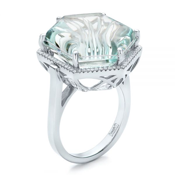Custom Aquamarine and Diamond Halo Fashion Ring - Image