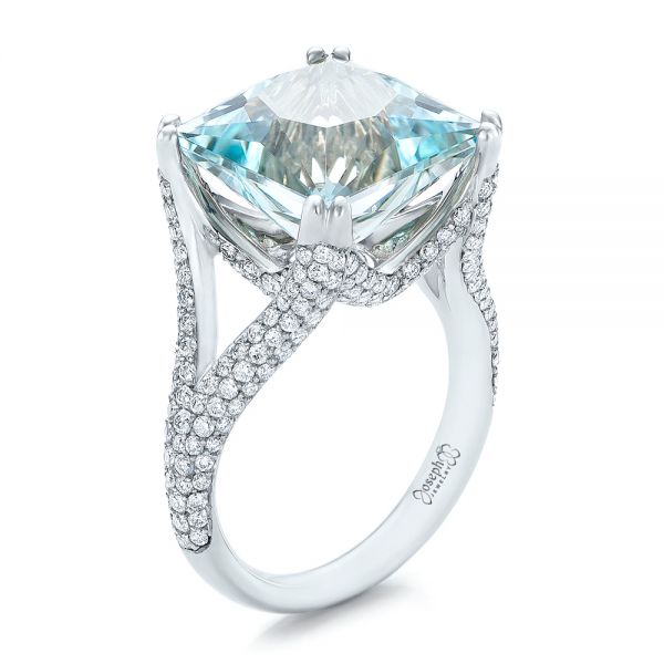Custom Aquamarine and Pave Diamond Ring - Image