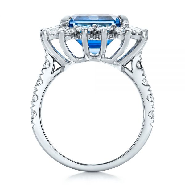 14k White Gold Custom Blue Spinel And Diamond Ring - Front View -  102126