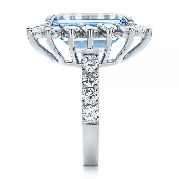 14k White Gold Custom Blue Spinel And Diamond Ring - Side View -  102126