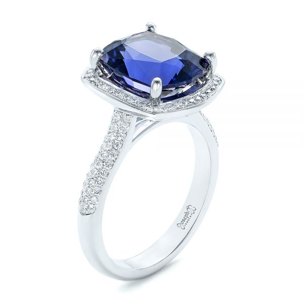 Custom Iolite and Diamond Halo Fashion Ring - Image