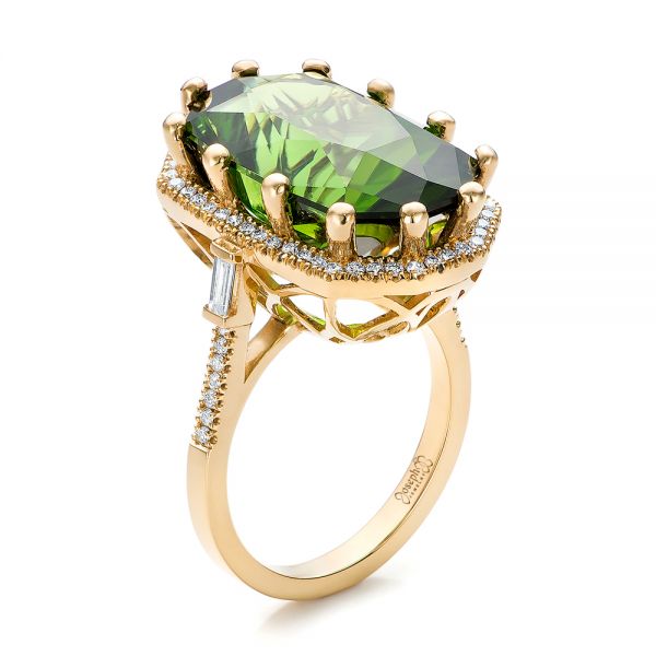 Custom Tourmaline and Diamond Halo Fashion Ring - Image
