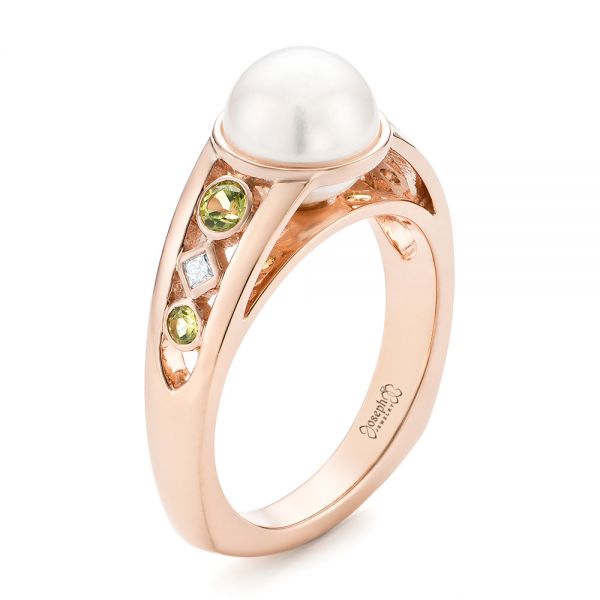 Custom White Pearl, Peridot and Diamond Fashion Ring - Image