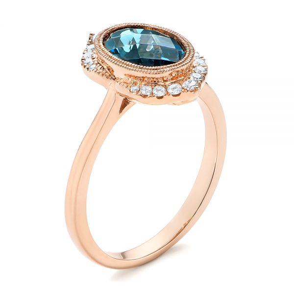 Rose Gold Diamond and London Blue Topaz Fashion Ring - Image