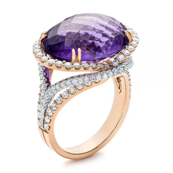 Two-Tone Amethyst and Diamond Halo Fashion Ring - Vanna K - Image