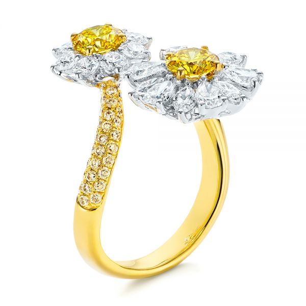 Yellow And White Diamond Floral Fashion Ring - Three-Quarter View -  105668