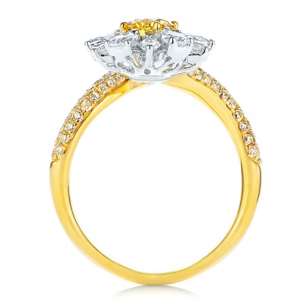 Yellow And White Diamond Floral Fashion Ring - Front View -  105668