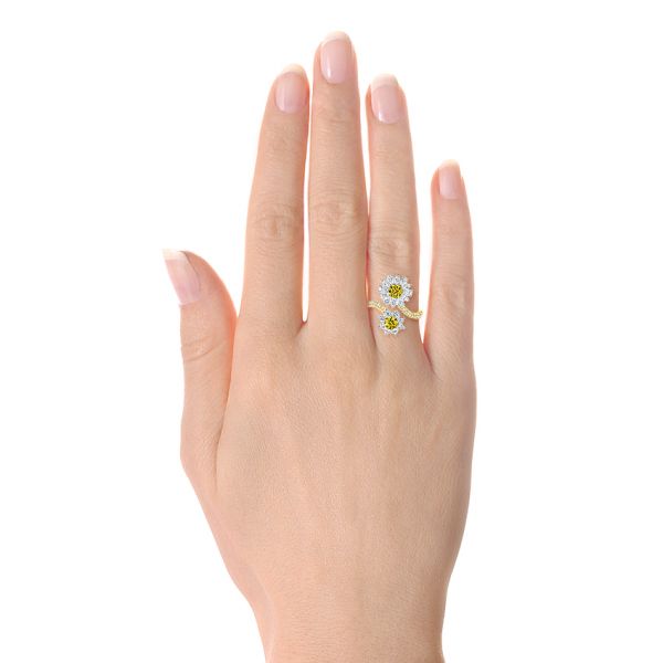 Yellow And White Diamond Floral Fashion Ring - Hand View -  105668