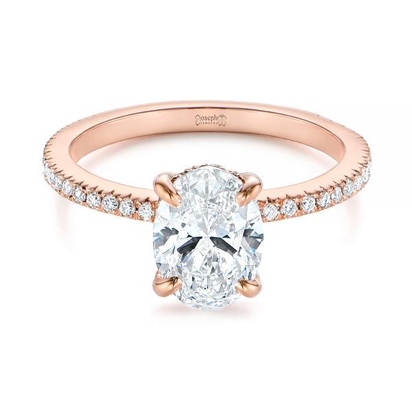 14k Rose Gold Classic Oval Diamond Engagement Ring - Flat View -  105741