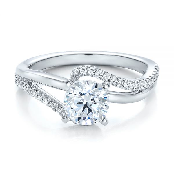 14k White Gold Contemporary Wrapped Split Shank Diamond Engagement Ring - Flat View -  100402