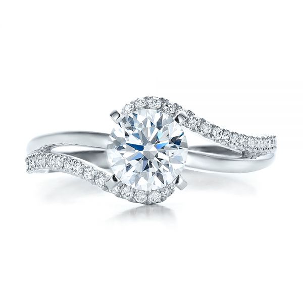 14k White Gold Contemporary Wrapped Split Shank Diamond Engagement Ring - Top View -  100402