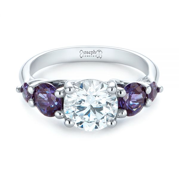  Platinum Custom Alexandrite And Diamond Five Stone Engagement Ring - Flat View -  104691