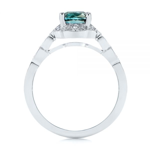  Platinum Custom Blue-green Montana Sapphire And Diamond Engagement Ring - Front View -  104785