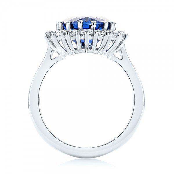  Platinum Custom Blue Sapphire And Diamond Engagement Ring - Front View -  103055