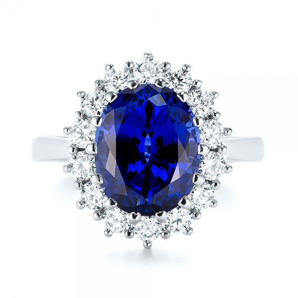  Platinum Custom Blue Sapphire And Diamond Engagement Ring - Top View -  103055