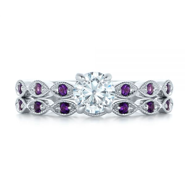 Custom Diamond and Amethyst Engagement Ring - Image