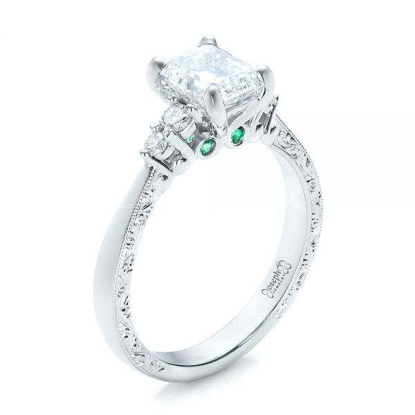 Custom Diamond and Emerald Engagement Ring - Image