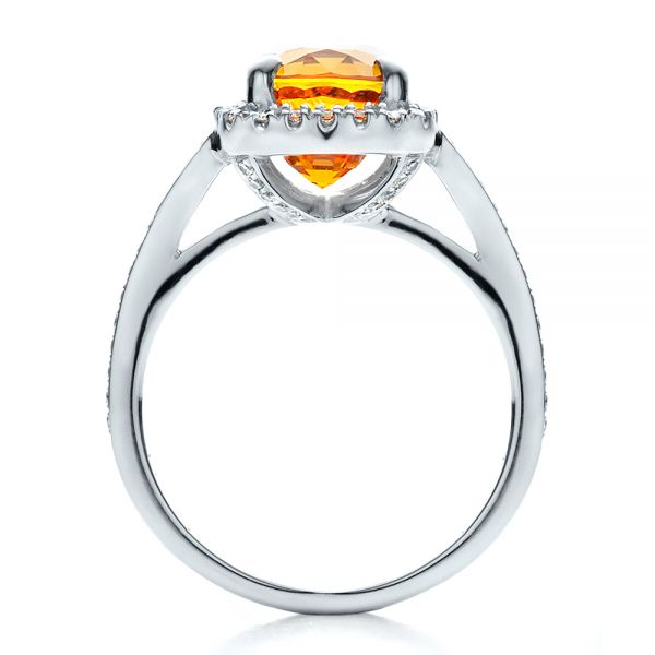  Platinum Custom Diamond And Orange Sapphire Engagement Ring - Front View -  1452