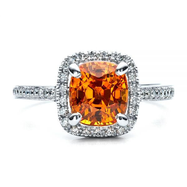  Platinum Custom Diamond And Orange Sapphire Engagement Ring - Top View -  1452