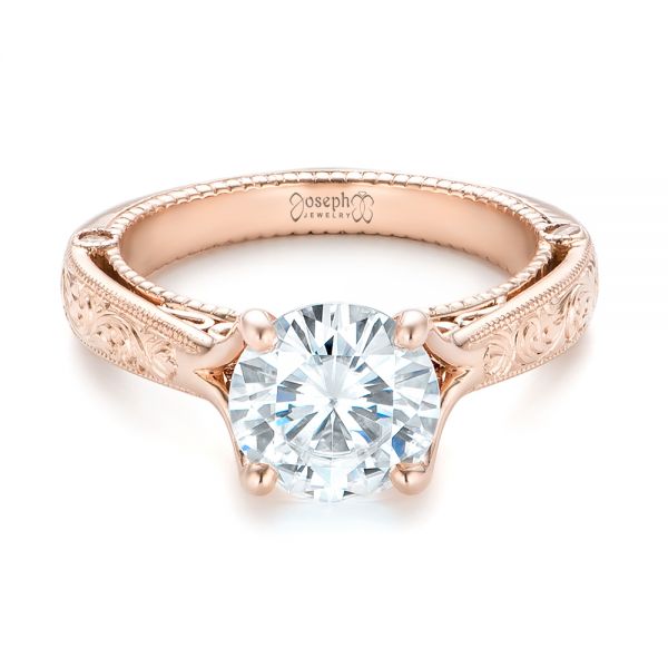 14k Rose Gold Custom Diamond Engagement Ring - Flat View -  102777